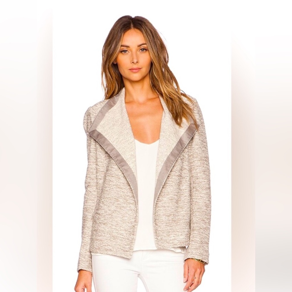 Vince Beige Textured Open Front Blazer Jacket